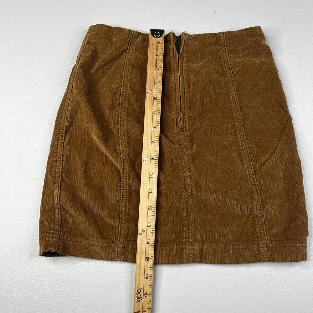 Free People Corduroy Mini Skirt Womens 2 Brown Khaki Side Zipper Cord Stretch